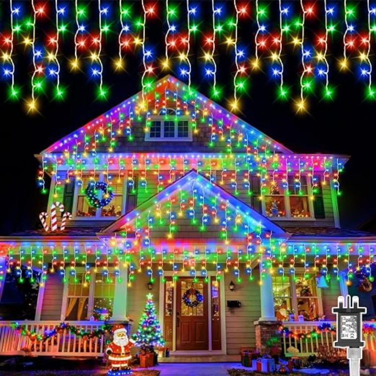 Picture of 20M 480LEDs Icicle Christmas Lights Mains Powered with Timer & Waterproof &Memory Hanging Fairy Light for Outside House Gutter Roof Window Wall Xmas Decorations-WarmWhite 