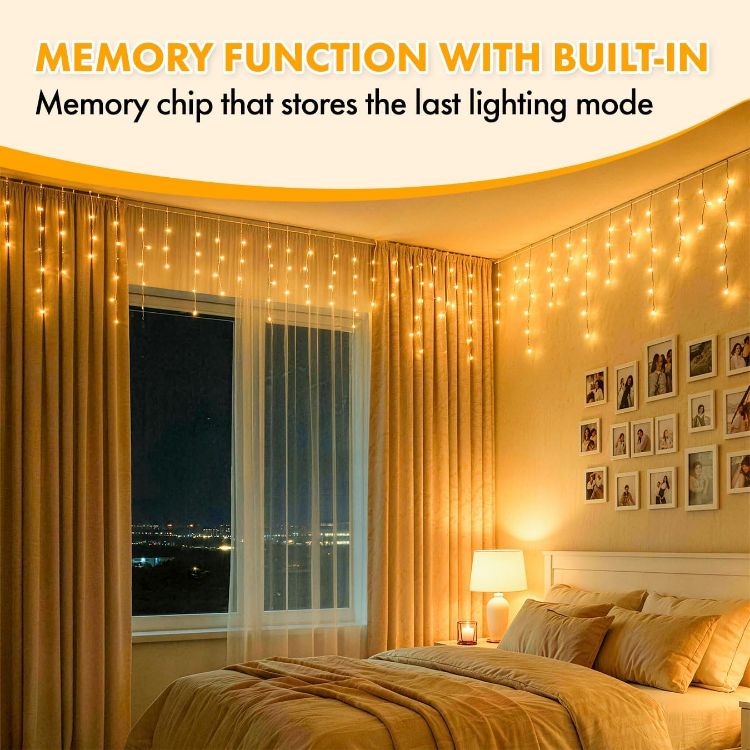 Picture of 20M 480LEDs Icicle Christmas Lights Mains Powered with Timer & Waterproof &Memory Hanging Fairy Light for Outside House Gutter Roof Wall Xmas Decorations, Cool White 