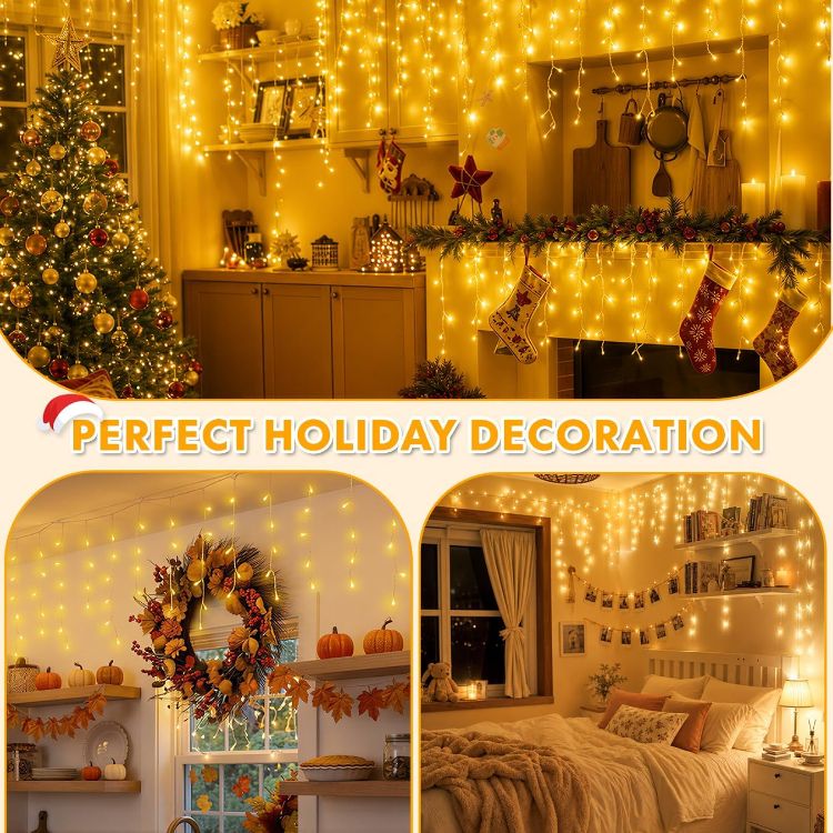 Picture of 20M 480LEDs Icicle Christmas Lights Mains Powered with Timer & Waterproof &Memory Hanging Fairy Light for Outside House Gutter Roof Wall Xmas Decorations, Cool White 