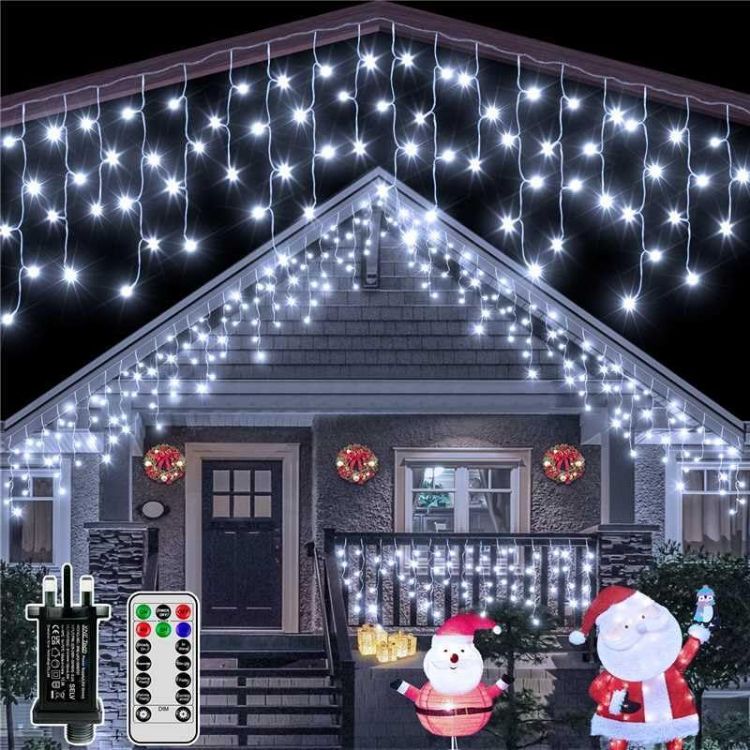 Picture of Christmas Lights, 216 LEDs 7.3m Waterproof Connectable Outside Fairy Light Mains Powered, Cool White Hanging String Light Plug in, for House Roof Porch Gutter Xmas Decorations