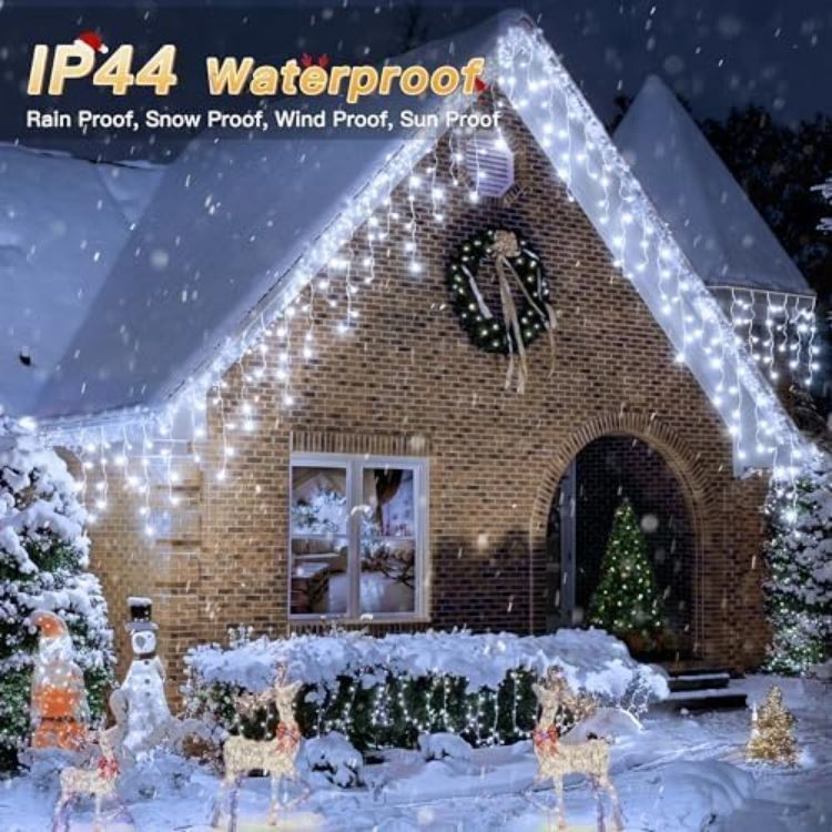Picture of Christmas Lights, 216 LEDs 7.3m Waterproof Connectable Outside Fairy Light Mains Powered, Cool White Hanging String Light Plug in, for House Roof Porch Gutter Xmas Decorations