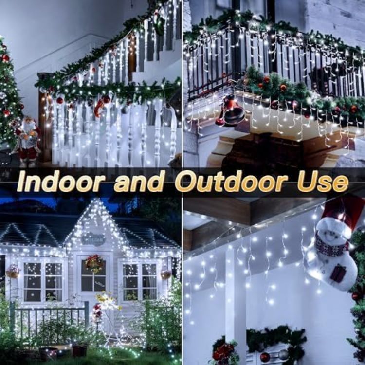 Picture of Christmas Lights, 216 LEDs 7.3m Waterproof Connectable Outside Fairy Light Mains Powered, Cool White Hanging String Light Plug in, for House Roof Porch Gutter Xmas Decorations