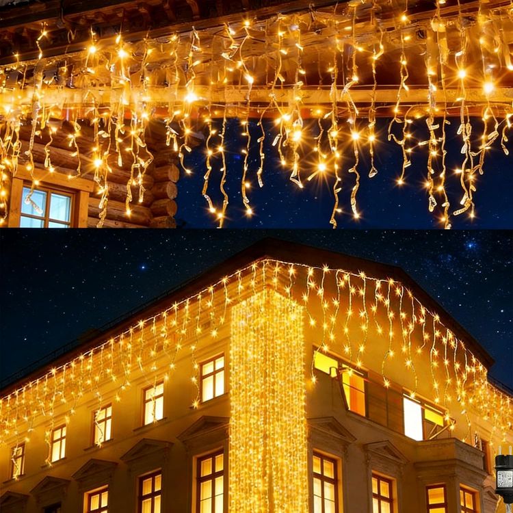 Picture of Christmas Lights Outdoor, 10m 400 LED Plug-in Waterproof Fairy String Lights with 8 Modes, Timer&Connectable, for Eaves, Gutters, House Roof, Garden, Patio & Party Decorations Warm White
