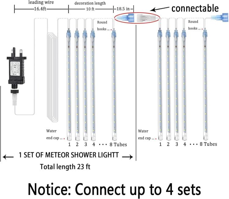 Picture of Christmas Icicle Lights Outdoor: 8-Tubes Meteor Shower Rain Light Waterproof Outside Christmas Decorations for Festival Party Wedding Blue
