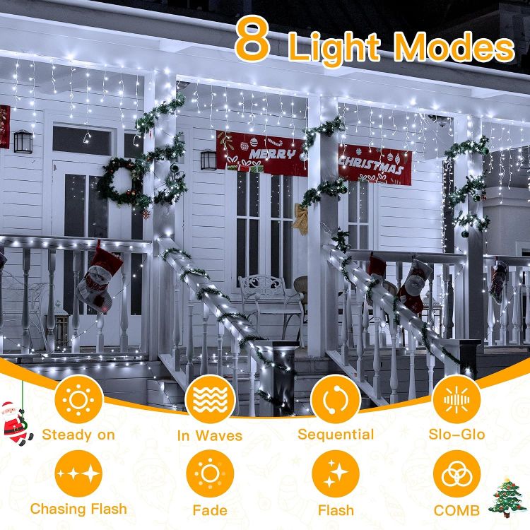 Picture of Outdoor Christmas Lights, 10M 400LED Waterproof Hanging Fairy Lights Cool White String Light, Plug/Remote/8 Modes/Timer/Connectable, Lighting Outside House Roof Gutter Xmas Decorations 