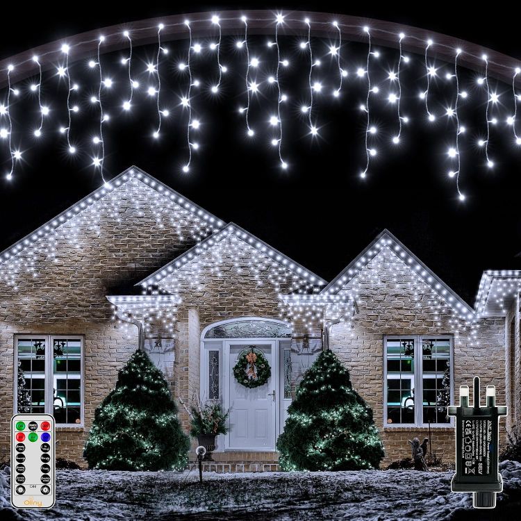 Picture of Outdoor Christmas Lights, 10M 400LED Waterproof Hanging Fairy Lights Cool White String Light, Plug/Remote/8 Modes/Timer/Connectable, Lighting Outside House Roof Gutter Xmas Decorations 