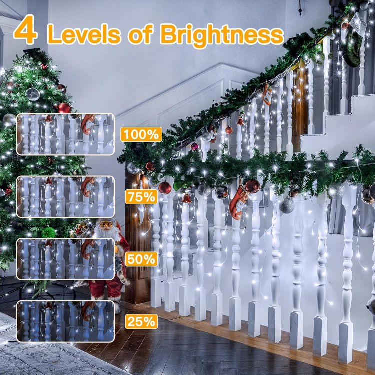 Picture of Outdoor Christmas Lights, 10M 400LED Waterproof Hanging Fairy Lights Cool White String Light, Plug/Remote/8 Modes/Timer/Connectable, Lighting Outside House Roof Gutter Xmas Decorations 