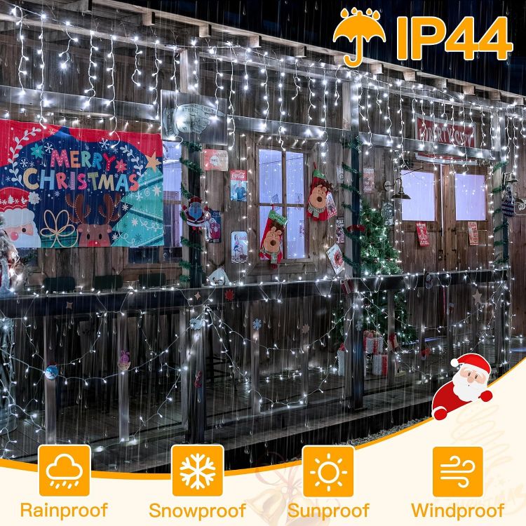 Picture of Outdoor Christmas Lights, 10M 400LED Waterproof Hanging Fairy Lights Cool White String Light, Plug/Remote/8 Modes/Timer/Connectable, Lighting Outside House Roof Gutter Xmas Decorations 