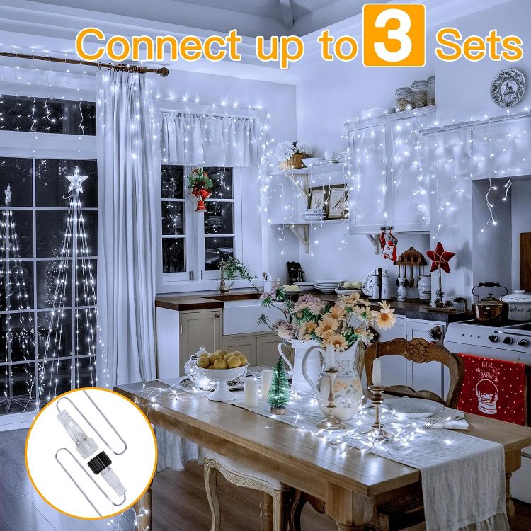 Picture of Outdoor Christmas Lights, 10M 400LED Waterproof Hanging Fairy Lights Cool White String Light, Plug/Remote/8 Modes/Timer/Connectable, Lighting Outside House Roof Gutter Xmas Decorations 