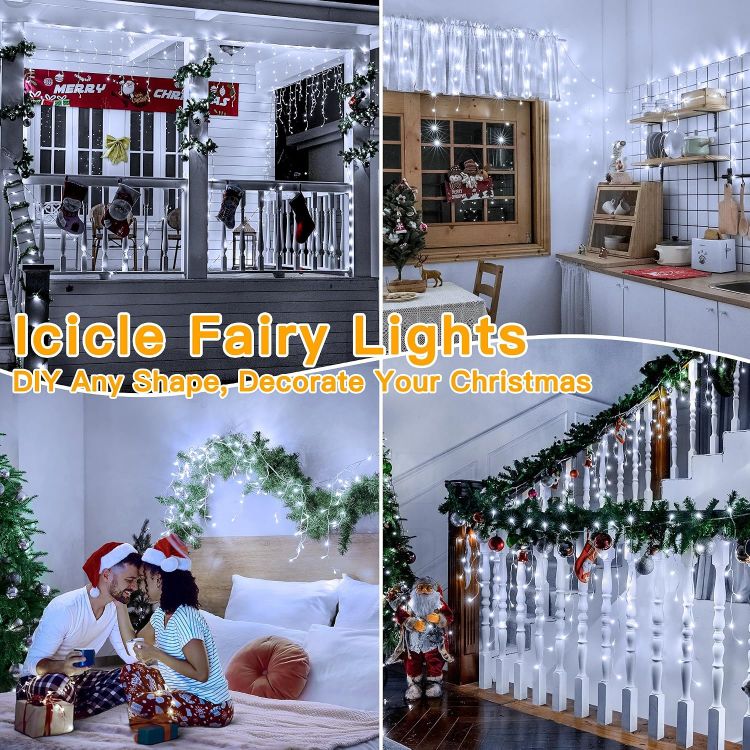 Picture of Outdoor Christmas Lights, 10M 400LED Waterproof Hanging Fairy Lights Cool White String Light, Plug/Remote/8 Modes/Timer/Connectable, Lighting Outside House Roof Gutter Xmas Decorations 