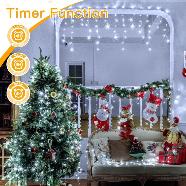 Picture of Outdoor Christmas Lights, 10M 400LED Waterproof Hanging Fairy Lights Cool White String Light, Plug/Remote/8 Modes/Timer/Connectable, Lighting Outside House Roof Gutter Xmas Decorations 