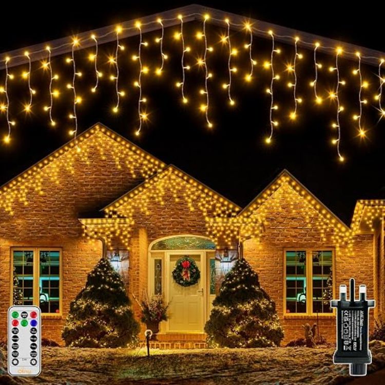 Picture of Outdoor Christmas Lights, 10M 400LED Waterproof Hanging Fairy Lights Cool White String Light, Plug/Remote/8 Modes/Timer/Connectable, Lighting Outside House Roof Gutter Xmas Decorations 