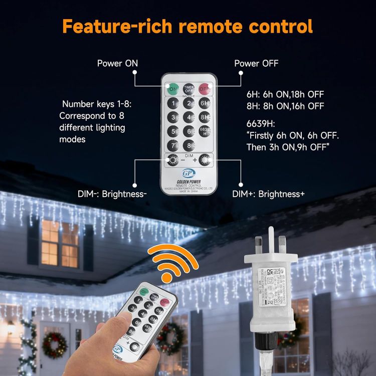 Picture of 430 LED 14M+10M/78.7FT Xmas Snowing Icicle Light, 78 Drops 8 Modes Waterproof Timer Indoor/Outdoor Icicle Christmas Decorations Lights for Roof, Garden (Cool, 14M)