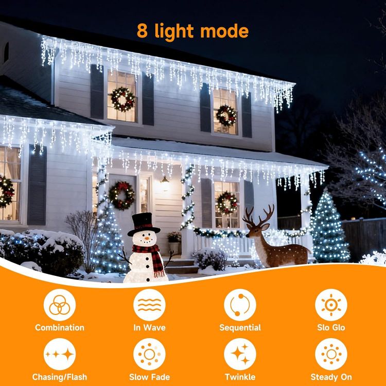 Picture of 430 LED 14M+10M/78.7FT Xmas Snowing Icicle Light, 78 Drops 8 Modes Waterproof Timer Indoor/Outdoor Icicle Christmas Decorations Lights for Roof, Garden (Cool, 14M)