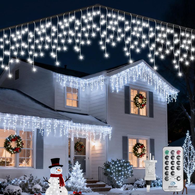 Picture of 430 LED 14M+10M/78.7FT Xmas Snowing Icicle Light, 78 Drops 8 Modes Waterproof Timer Indoor/Outdoor Icicle Christmas Decorations Lights for Roof, Garden (Cool, 14M)