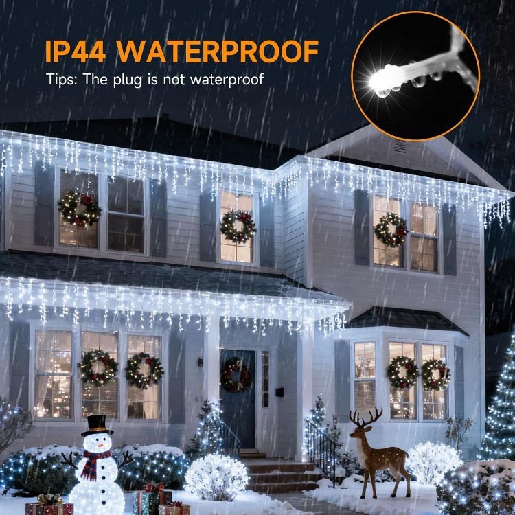 Picture of 430 LED 14M+10M/78.7FT Xmas Snowing Icicle Light, 78 Drops 8 Modes Waterproof Timer Indoor/Outdoor Icicle Christmas Decorations Lights for Roof, Garden (Cool, 14M)