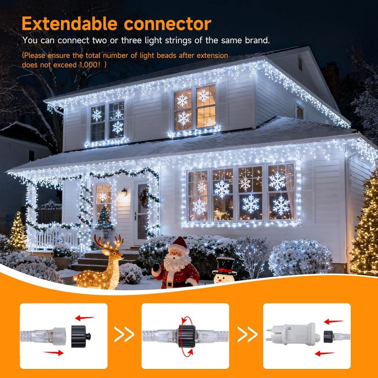 Picture of 430 LED 14M+10M/78.7FT Xmas Snowing Icicle Light, 78 Drops 8 Modes Waterproof Timer Indoor/Outdoor Icicle Christmas Decorations Lights for Roof, Garden (Cool, 14M)