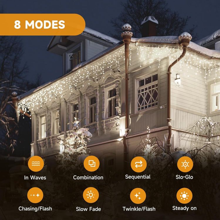 Picture of 660 LED 15M+5M/66FT Xmas Snowing Icicle Light, 120 Drops 8 Modes Waterproof Timer Indoor/Outdoor Icicle Christmas Decorations Lights for Roof, Garden (15M, Cool White)