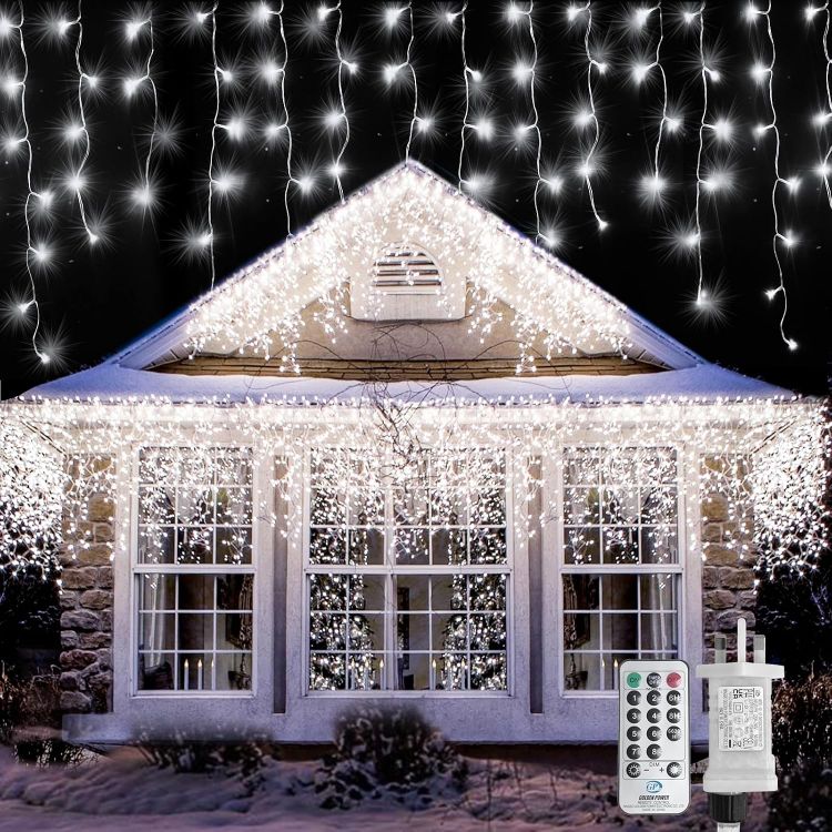 Picture of 660 LED 15M+5M/66FT Xmas Snowing Icicle Light, 120 Drops 8 Modes Waterproof Timer Indoor/Outdoor Icicle Christmas Decorations Lights for Roof, Garden (15M, Cool White)