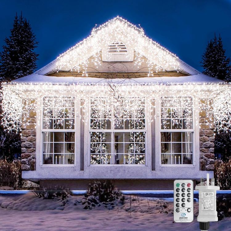 Picture of 660 LED 15M+5M/66FT Xmas Snowing Icicle Light, 120 Drops 8 Modes Waterproof Timer Indoor/Outdoor Icicle Christmas Decorations Lights for Roof, Garden (15M, Cool White)