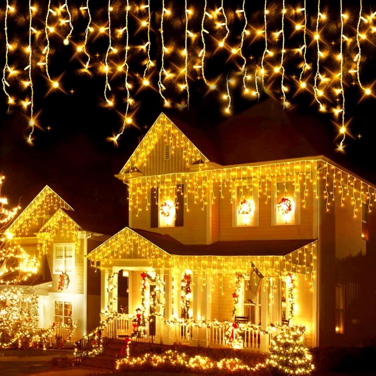Picture of Christmas Icicle Lights, 8M 288 LEDs String Light, Icicle Hanging Fairy Lights Plug in 8 Modes, Outdoor Waterproof Waterfall Fairy String Light for Roof, Garden, Party, Patio, Xmas Decorations