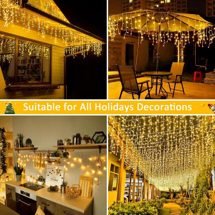 Picture of Christmas Icicle Lights, 8M 288 LEDs String Light, Icicle Hanging Fairy Lights Plug in 8 Modes, Outdoor Waterproof Waterfall Fairy String Light for Roof, Garden, Party, Patio, Xmas Decorations