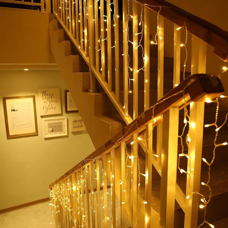 Picture of Christmas Icicle Lights, 8M 288 LEDs String Light, Icicle Hanging Fairy Lights Plug in 8 Modes, Outdoor Waterproof Waterfall Fairy String Light for Roof, Garden, Party, Patio, Xmas Decorations