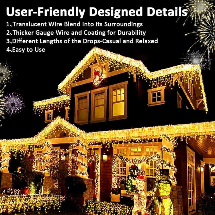 Picture of Christmas Icicle Lights, 8M 288 LEDs String Light, Icicle Hanging Fairy Lights Plug in 8 Modes, Outdoor Waterproof Waterfall Fairy String Light for Roof, Garden, Party, Patio, Xmas Decorations
