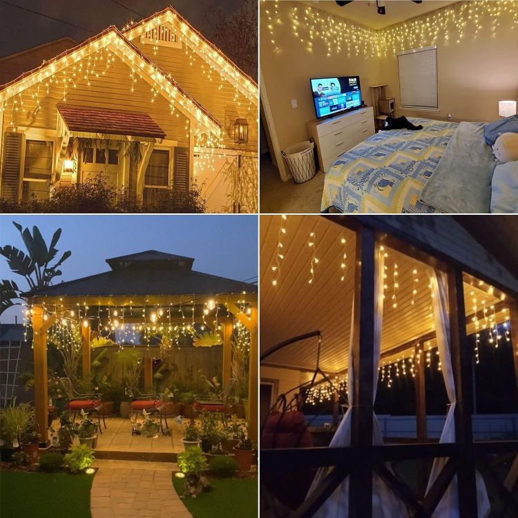 Picture of Solar Icicle Lights, Warm White LED Icicle Lights for Outdoor Christmas Decorations, Holiday Display String Lights Christmas Window Desk House Porch Garden Yard Decor (4M/30 Drops/160 LED)