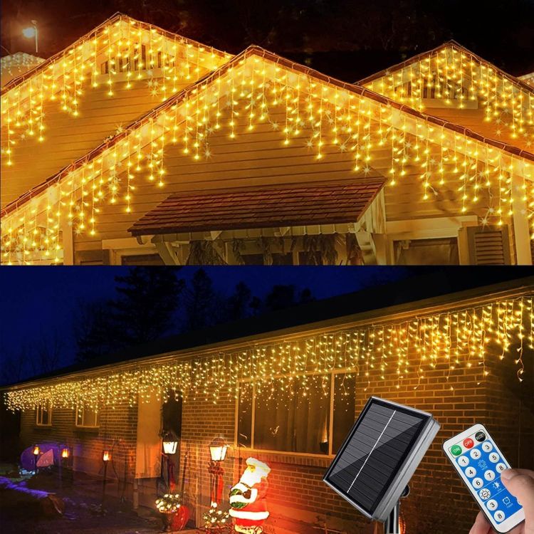 Picture of Solar Icicle Lights, Warm White LED Icicle Lights for Outdoor Christmas Decorations, Holiday Display String Lights Christmas Window Desk House Porch Garden Yard Decor (4M/30 Drops/160 LED)