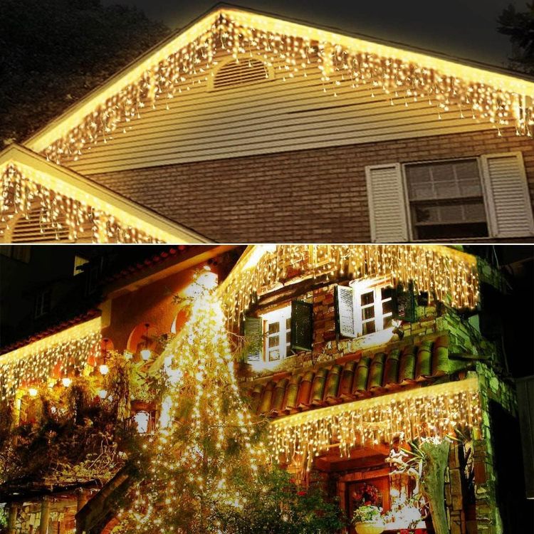 Picture of Solar Icicle Lights, Warm White LED Icicle Lights for Outdoor Christmas Decorations, Holiday Display String Lights Christmas Window Desk House Porch Garden Yard Decor (4M/30 Drops/160 LED)