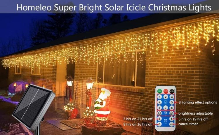 Picture of Solar Icicle Lights, Warm White LED Icicle Lights for Outdoor Christmas Decorations, Holiday Display String Lights Christmas Window Desk House Porch Garden Yard Decor (4M/30 Drops/160 LED)