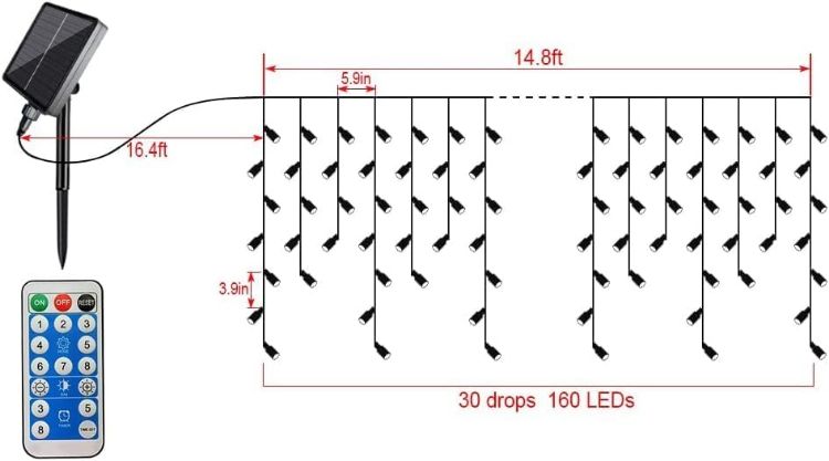 Picture of Solar Icicle Lights, Warm White LED Icicle Lights for Outdoor Christmas Decorations, Holiday Display String Lights Christmas Window Desk House Porch Garden Yard Decor (4M/30 Drops/160 LED)