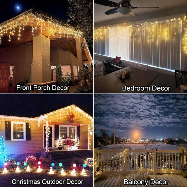 Picture of Solar Icicle Lights, Warm White LED Icicle Lights for Outdoor Christmas Decorations, Holiday Display String Lights Christmas Window Desk House Porch Garden Yard Decor (4M/30 Drops/160 LED)