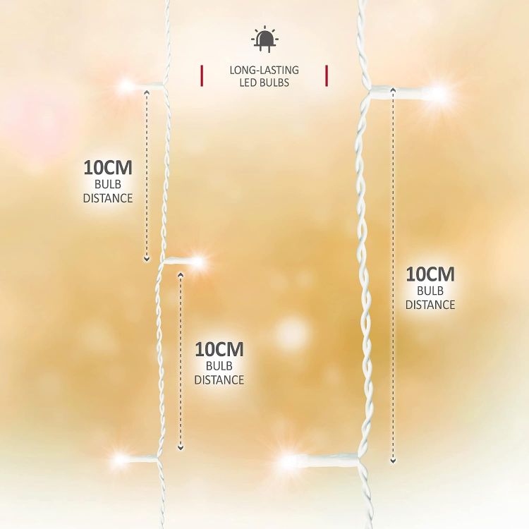 Picture of  Outdoor Christmas 1000 LED 30m Lit Length, Warm White LED Icicle Fairy House Lights with 8 Hours On Timer, Memory, 8 Lighting Modes, Mains Powered – 1000 LED, Warm White