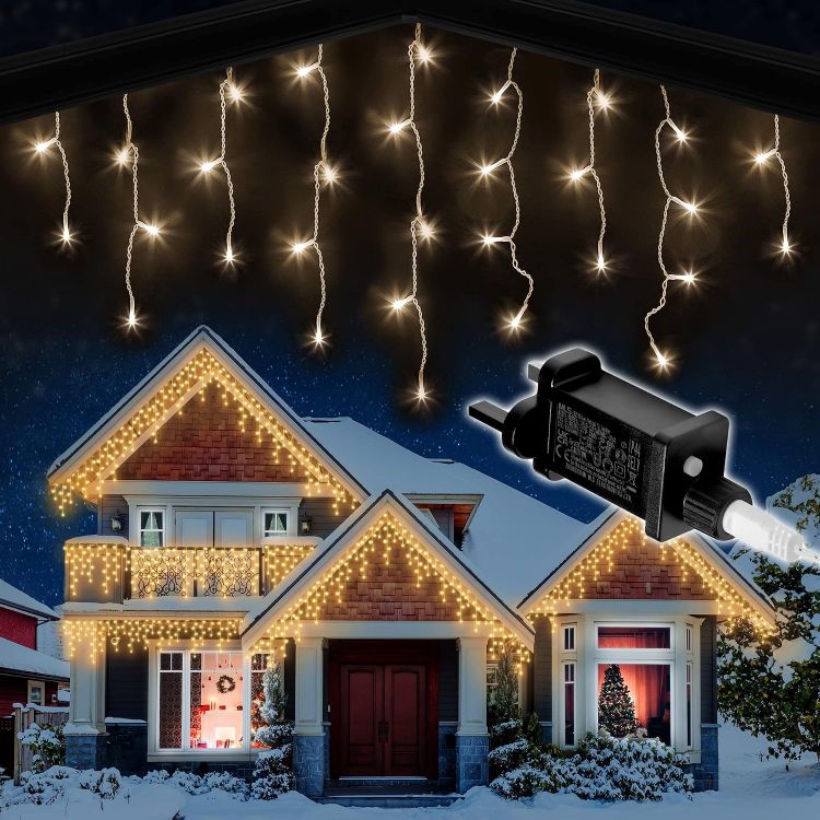 Picture of  Outdoor Christmas 1000 LED 30m Lit Length, Warm White LED Icicle Fairy House Lights with 8 Hours On Timer, Memory, 8 Lighting Modes, Mains Powered – 1000 LED, Warm White