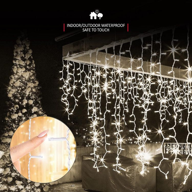 Picture of  Outdoor Christmas 1000 LED 30m Lit Length, Warm White LED Icicle Fairy House Lights with 8 Hours On Timer, Memory, 8 Lighting Modes, Mains Powered – 1000 LED, Warm White