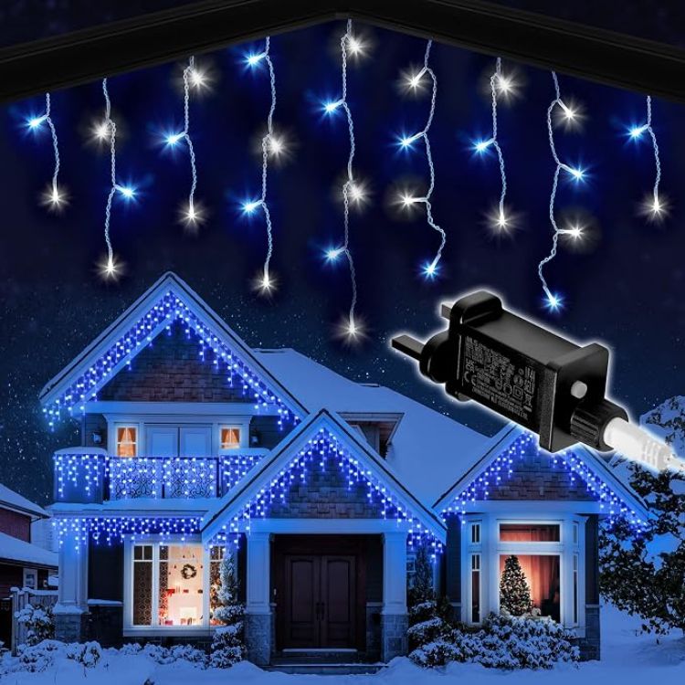 Picture of  Outdoor Christmas 1000 LED 30m Lit Length, Warm White LED Icicle Fairy House Lights with 8 Hours On Timer, Memory, 8 Lighting Modes, Mains Powered – 1000 LED, Warm White