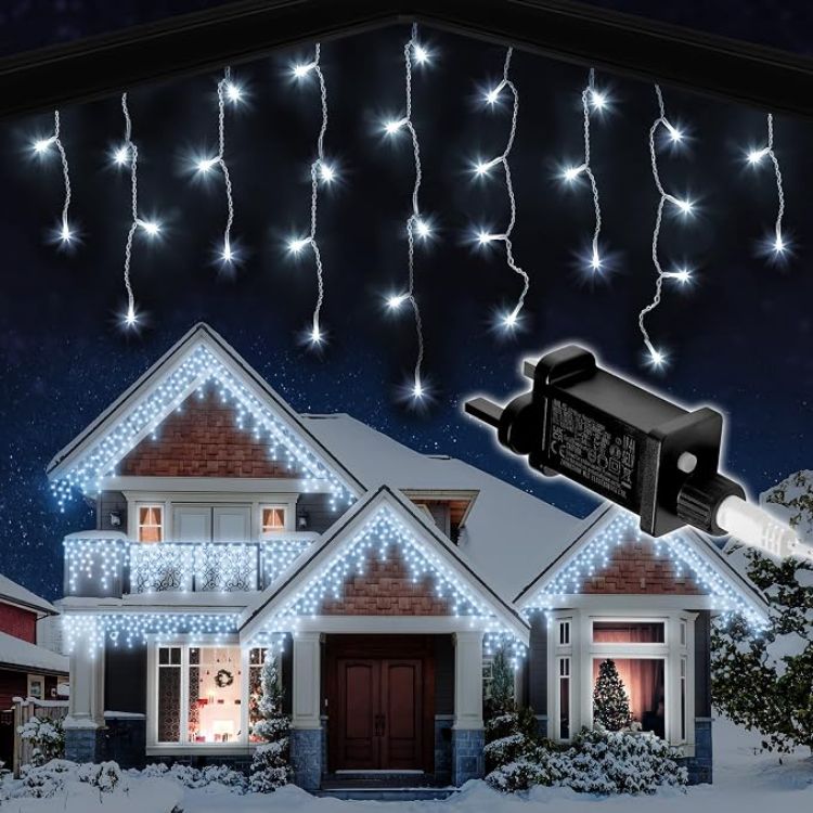 Picture of  Outdoor Christmas 1000 LED 30m Lit Length, Warm White LED Icicle Fairy House Lights with 8 Hours On Timer, Memory, 8 Lighting Modes, Mains Powered – 1000 LED, Warm White