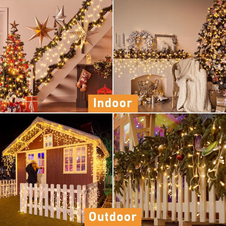 Picture of Outdoor Christmas, 486 LED Warm White Remote Control  Mains Powered Fairy Lights IP44 Waterproof 8 Modes Timer Memory Connectable House Roof Gutter Porch Garden Xmas Decorations