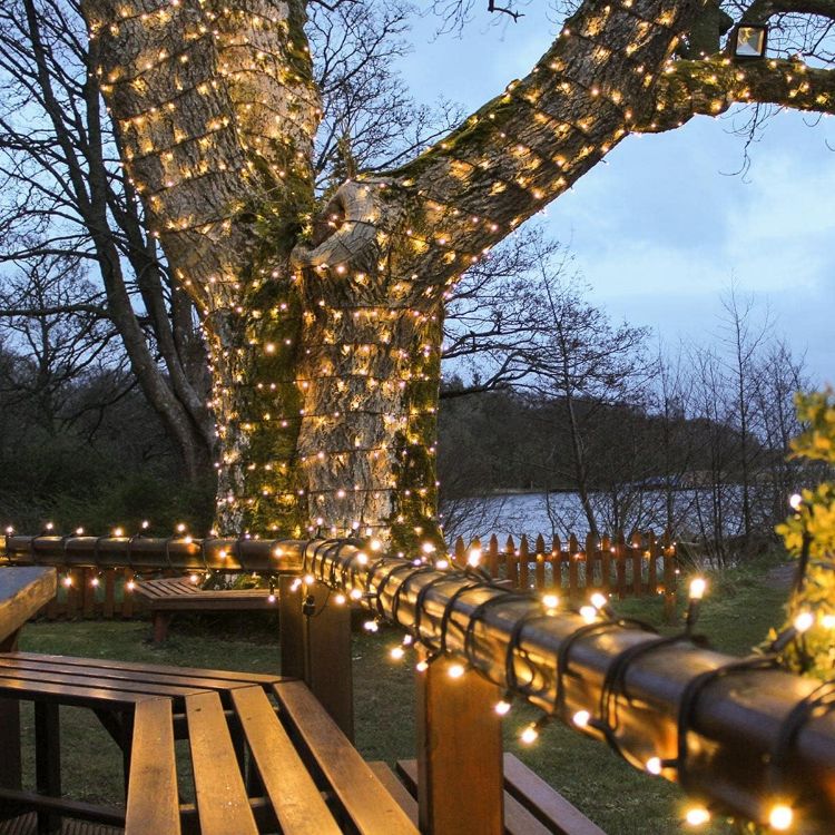 Picture of Outdoor LED Fairy Lights - Connectable IP65 Rubber Black Cable | Wedding, Christmas, Garden, Commercial - No Plug (10m, Warm White)