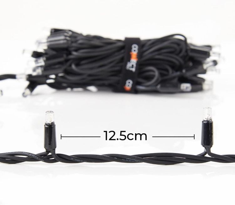 Picture of Outdoor LED Fairy Lights - Connectable IP65 Rubber Black Cable | Wedding, Christmas, Garden, Commercial - No Plug (10m, Warm White)