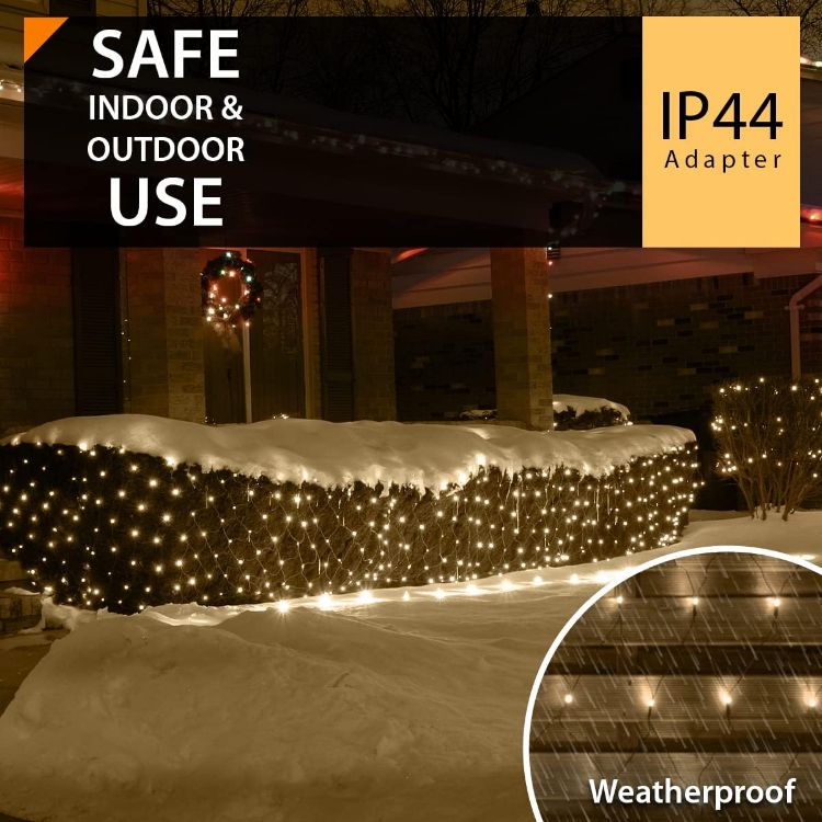 Picture of 200 LED 2 x 2m Warm White Fairy Christmas Lights with Timer, Mains Powered Mesh Lights for Indoor Outdoor Xmas Trees, Windows, Garden Party Decorations