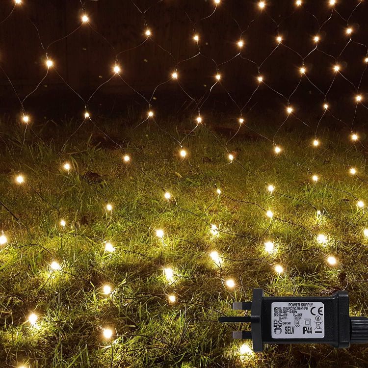 Picture of 200 LED 2 x 2m Warm White Fairy Christmas Lights with Timer, Mains Powered Mesh Lights for Indoor Outdoor Xmas Trees, Windows, Garden Party Decorations