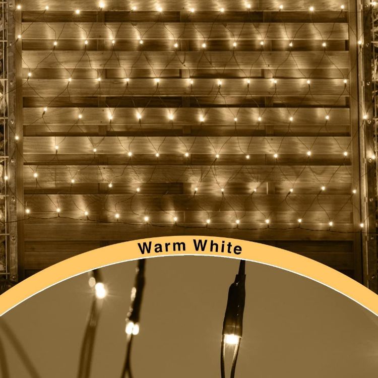 Picture of 200 LED 2 x 2m Warm White Fairy Christmas Lights with Timer, Mains Powered Mesh Lights for Indoor Outdoor Xmas Trees, Windows, Garden Party Decorations