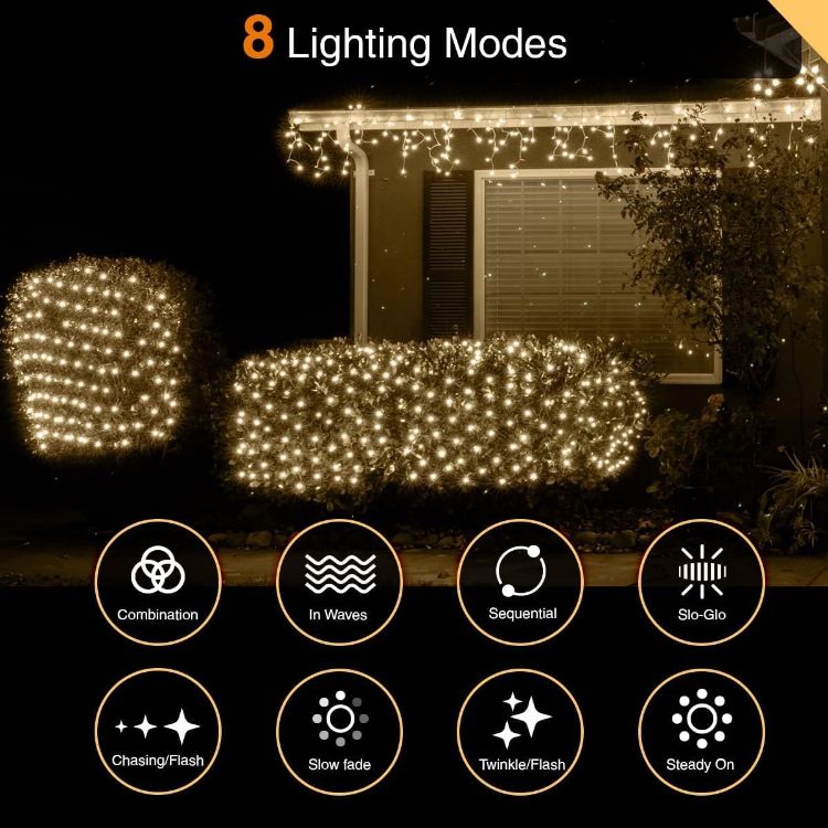 Picture of 200 LED 2 x 2m Warm White Fairy Christmas Lights with Timer, Mains Powered Mesh Lights for Indoor Outdoor Xmas Trees, Windows, Garden Party Decorations