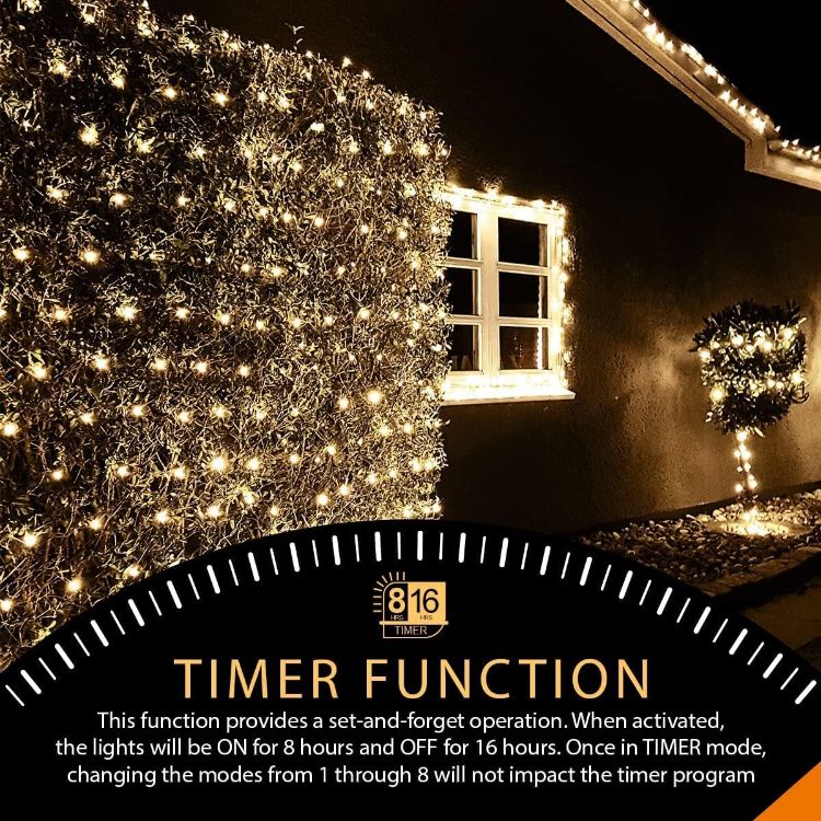 Picture of 200 LED 2 x 2m Warm White Fairy Christmas Lights with Timer, Mains Powered Mesh Lights for Indoor Outdoor Xmas Trees, Windows, Garden Party Decorations
