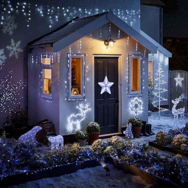 Picture of 240LEDs Waterfall Icicle Christmas Lights Cool White - Multifunction 8 Modes, Timer Clear Cable Indoor/Outdoor Low Voltage Waterproof Curtain Light Christmas Decoration