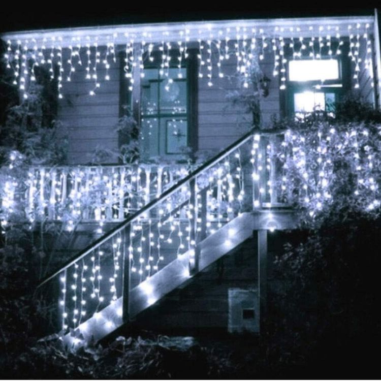 Picture of 240LEDs Waterfall Icicle Christmas Lights Cool White - Multifunction 8 Modes, Timer Clear Cable Indoor/Outdoor Low Voltage Waterproof Curtain Light Christmas Decoration