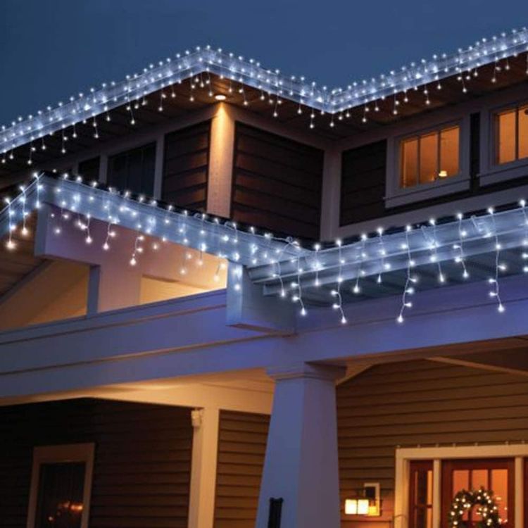 Picture of 240LEDs Waterfall Icicle Christmas Lights Cool White - Multifunction 8 Modes, Timer Clear Cable Indoor/Outdoor Low Voltage Waterproof Curtain Light Christmas Decoration
